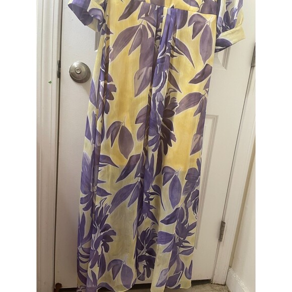 SVELTO STELLA  3/4 SLEEVE YELLOW PURPLE LEAVES PATTERN US SIZE 12 PEARLS - Picture 3 of 16